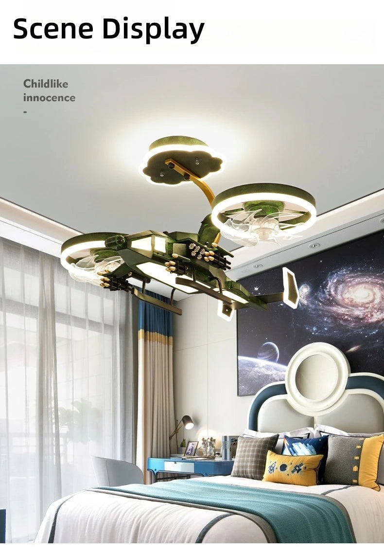 Kids Plane Ceiling Fan With Lights For Bedroom Study Kindergarten Children's Room Decoration Led Lighting Lustre Chandelier Lamp
