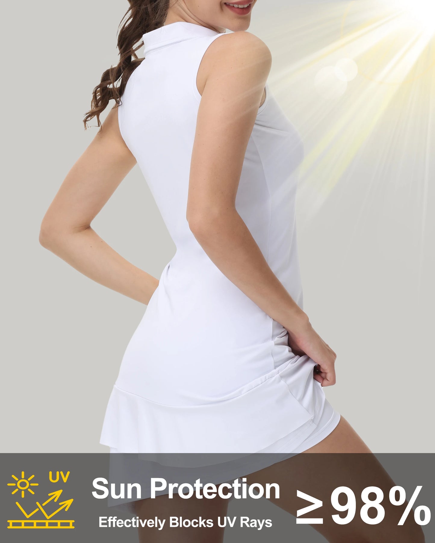 2Pcs Women Sleeveless Tennis Dress with Shorts, Breathable Golf Tennis Tank Skirt for Summer Sports Casual Wearing