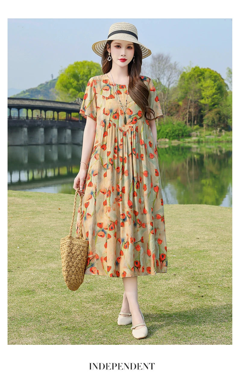 New Fashion Summer Dresses For Women 2025 Elegant Casual Short Sleeve Dress Soild Colour Women Clothing