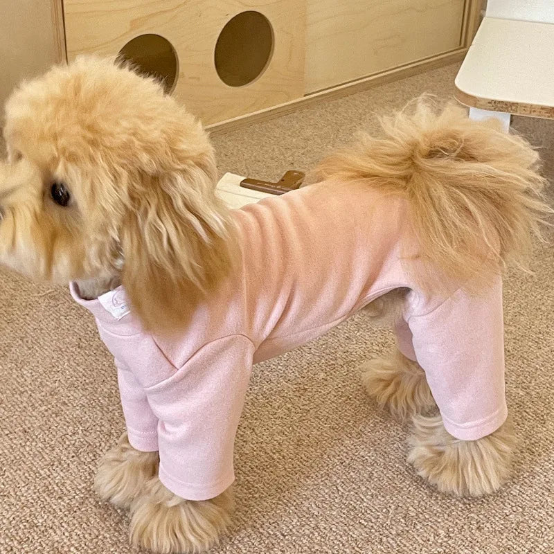 Elastic Pet Jumpsuit Four Legged Pants For Small Medium Dogs Cream Color Cozy Home Base Shirt Winter Warm Dog Clothes