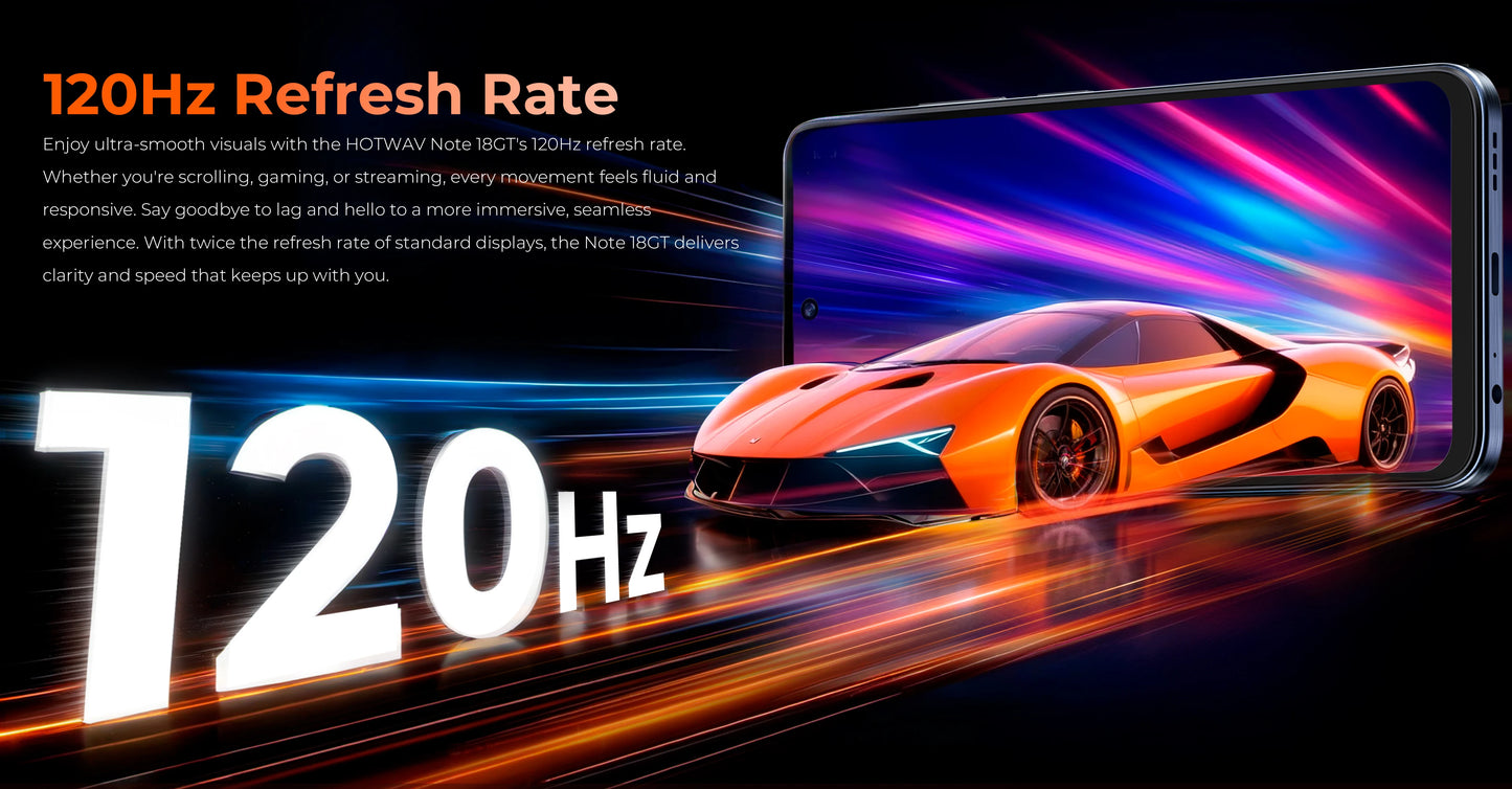 HOTWAV Note 18 GT Smart Phone 7.2'' 120Hz 8.6mm Ultra-Thin Mobilephone 8GB RAM 256GB ROM 6200mAh Battery Android 15 Cellphone