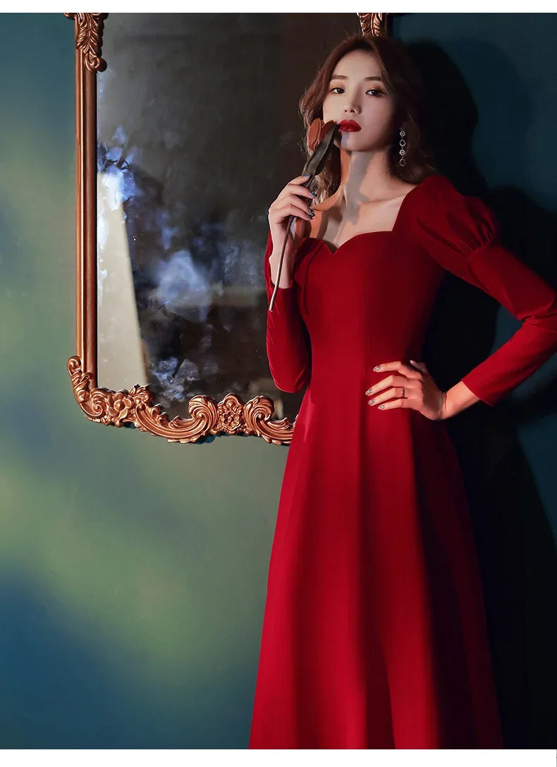 Long Wedding Dress Evening Gown for Bride Engagement Party Autumn Winter New 2025 Large Size Drinking Ceremony Dress