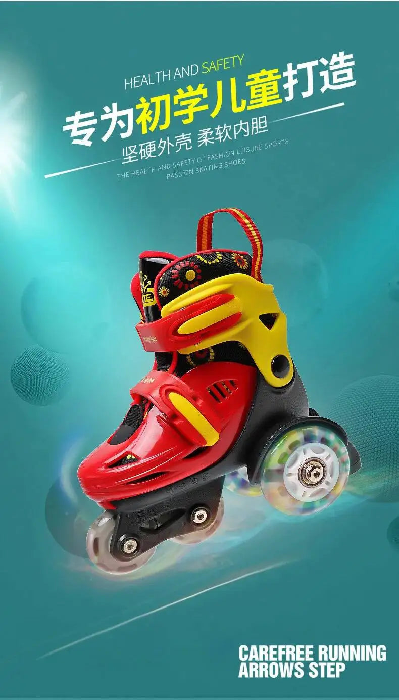 27-34 Children Skates High Elastic PU Inline Adjustable Skate Three-wheel Roller Skates For Age 2-8 Kids Beginners Skating Shoes