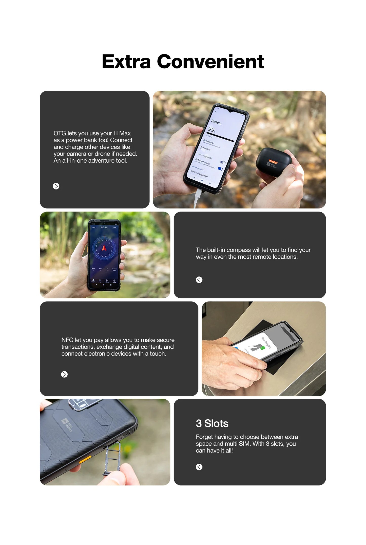 AGM H MAX Rugged Smartphone 8+256GB 10000mAh Battery  HD+ Display 3 Card Slot NFC OTG Reverse Charge Waterproof