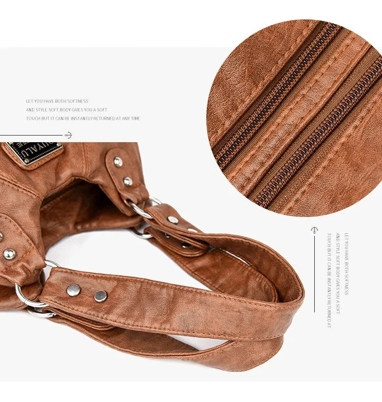 Luxury Soft Pu Leather Brand Girls Shoulder Bags Black HandBags Tote New Arrival Mini Small Motorcycle Bags Crossbody for Women