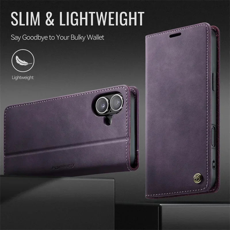Magnetic Leather Wallet Card Phone Case For iPhone 17E 17 Air 16E 16 Pro Max 15 Plus 14 13 12 11 Flip Wireless Charging Cover