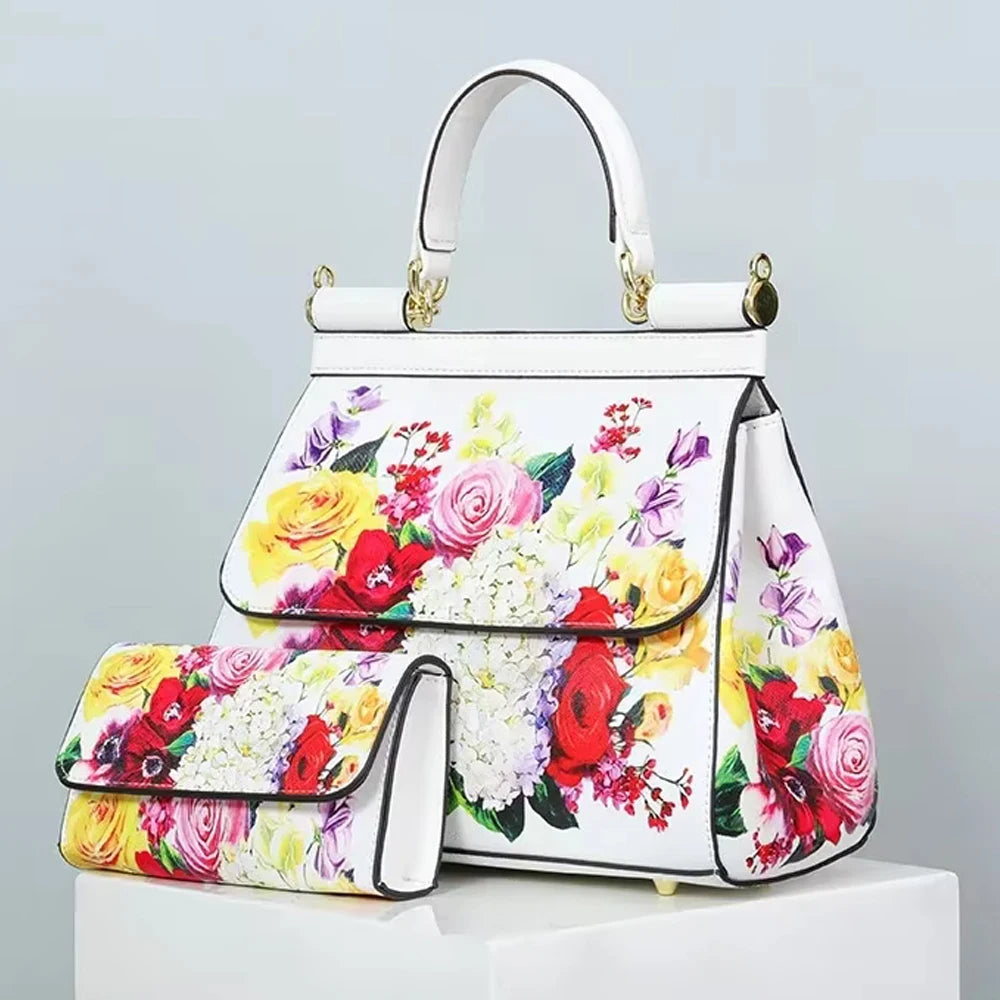 Luxury Women Bags Leather Vintage Painting Art Purse Handbags Girl Shoulder Bag Fashion Cross Body Messenger Bag Female Totes