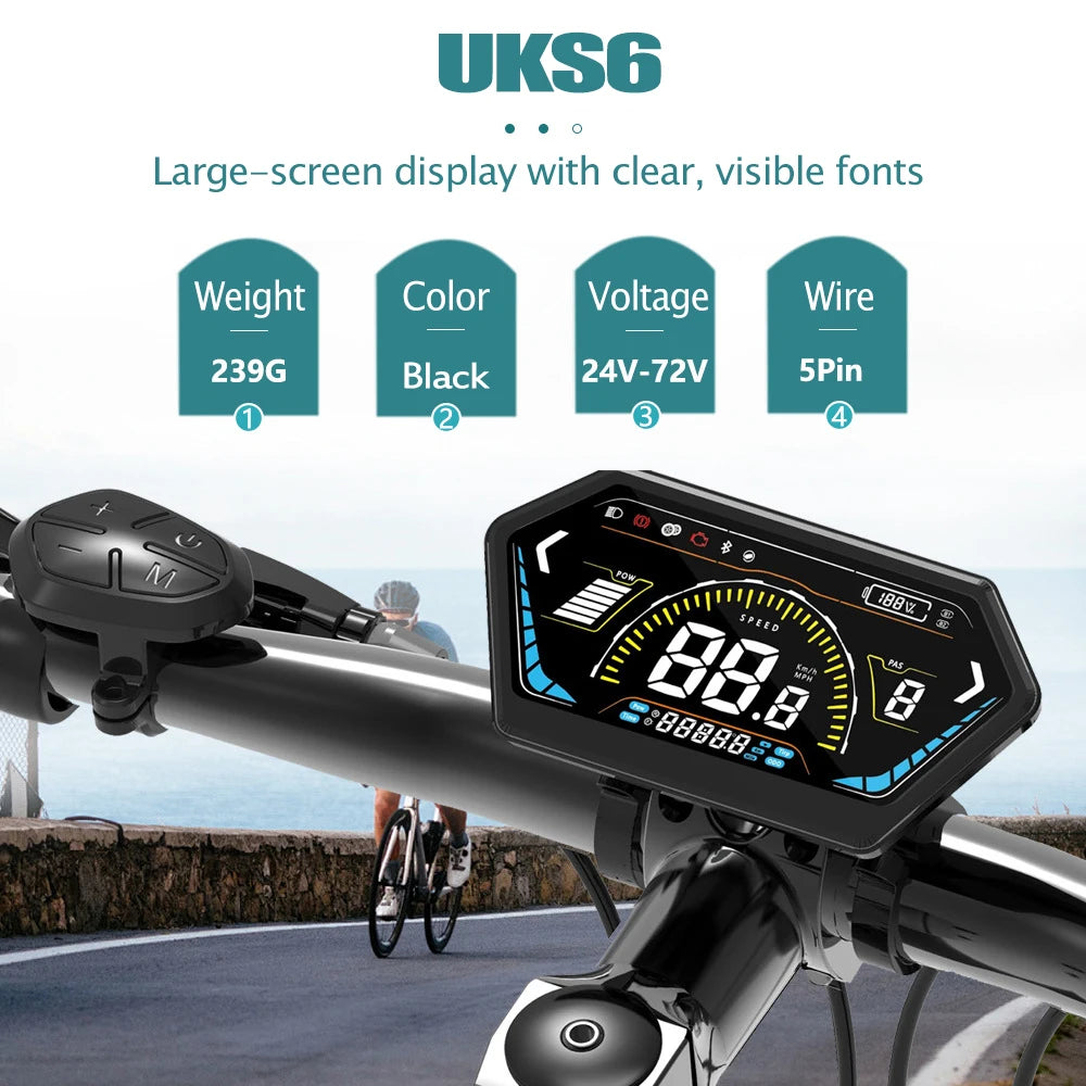 Ebike Sine Wave Display Controller 100A Three-Mode 48V52V60V72V with Learning Function UKC1 LCD Color Display 3000W5000W Motor