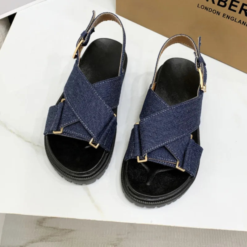 Denim Cross-strap Thick Sole Sandals Women 2025 New Summer Platform Shoes  Woman Outdoor Casual Sports Beach Shoes Slippers