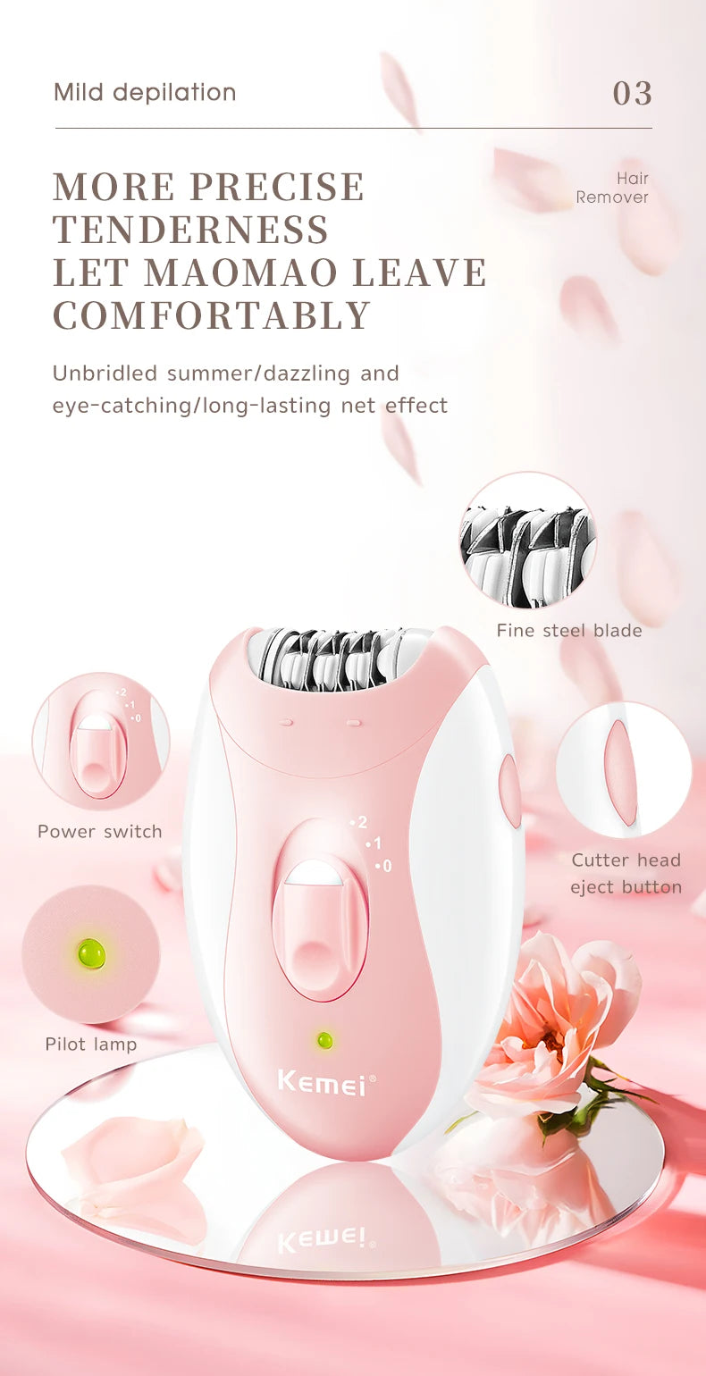 Kemei Rechargeable Women Epilator Electric Facial Body Hair Remover Bikini Trimmer Rotary Female Epilator For Face Leg With