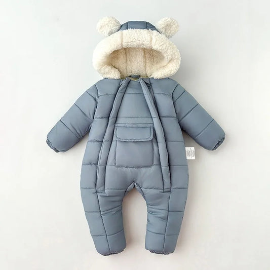 Newborn Baby Winter Hooded Romper Double Zippers Cotton-padded Warm Thicken Rompers Toddler Playsuit Infant One-piece Clothing