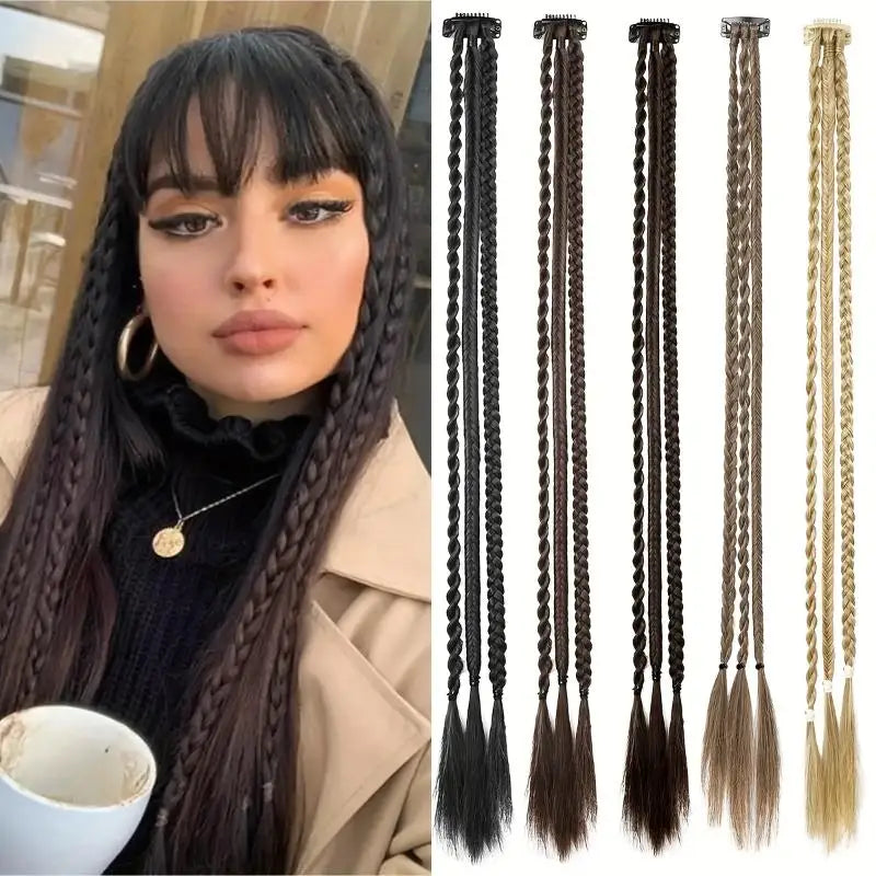1Pairs Synthetic Wig Braids With Clip Boxing Braid Dreadlocks Clip In Hair Extension Dirty Braids Boxer Braid Hair Pieces