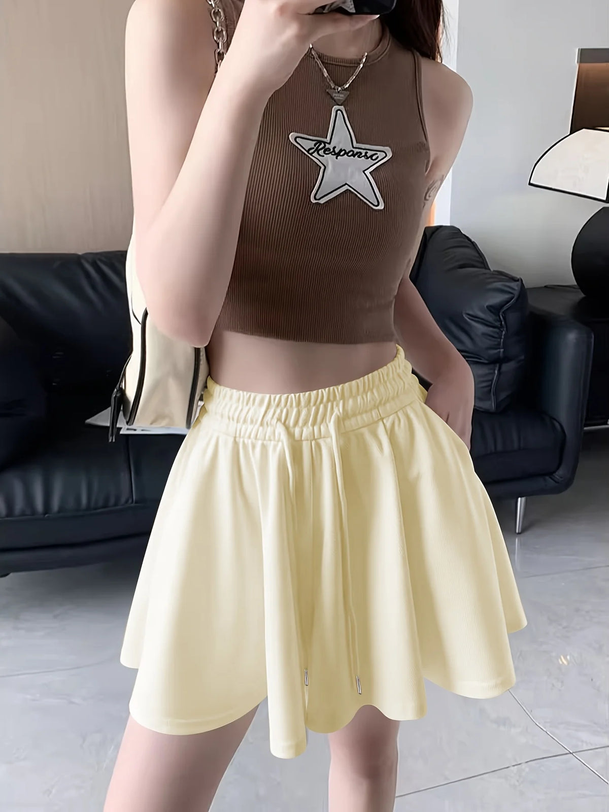 Women's Cute Sports Shorts Elastic Waist Summer Loose Casual Skirt Pants A-Line High Waist Wide Leg Athletic Clothing