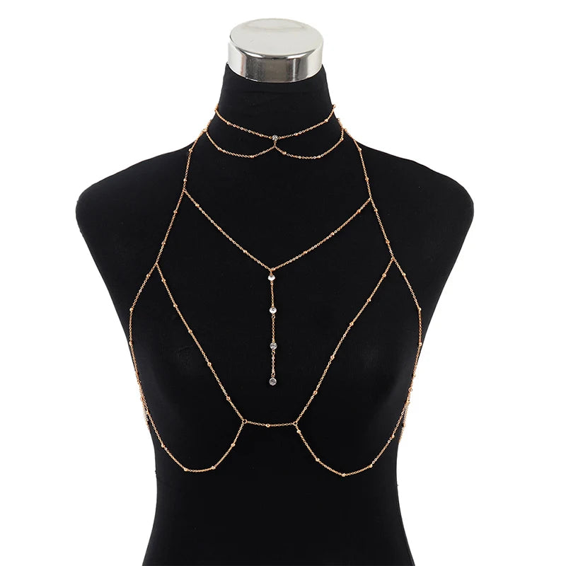 Body Jewelry Sexy Chest Chain Bikini Belly Chains for Women Cross Waist Chains Female Body Suit Girl Fashion Beach Simple Luxury