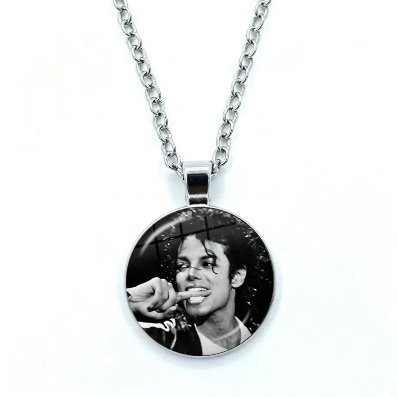 Thriller Dangerous M-Michael J-Jackson Necklace for Women Jewelry Cabochon Glass Pendant Fashion Statement Necklace