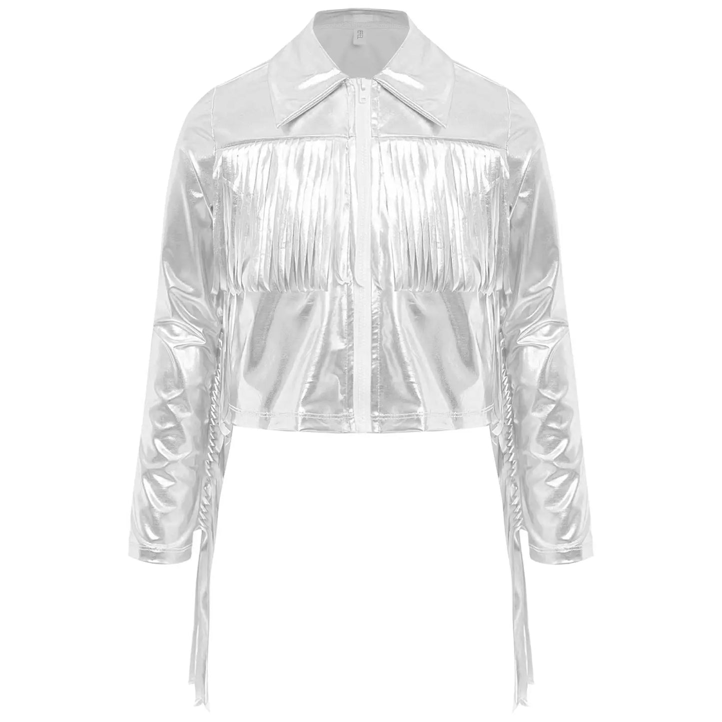 Girl's Tassels Jackets Streetwear Metallic Jazz Dance Costume Turn-Down Collar Childs Fashion Fringe Coats Jacket Party Jacket