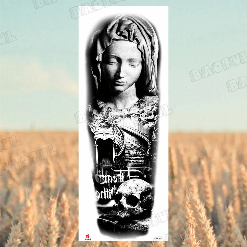 BAOFUL Full Arm Sleeve Temporary Tattoos For Women Men Realistic Wolf Lion Warrior Maori Fake Tattoo Stickers Thigh Leg Tatoos