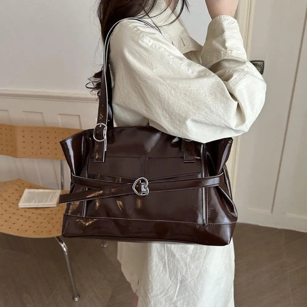 Retro Belt Buckle Underarm Shoulder Bag Women Large Capacity Commuter Tote Bag Vintage Casual Handbag Female Purse