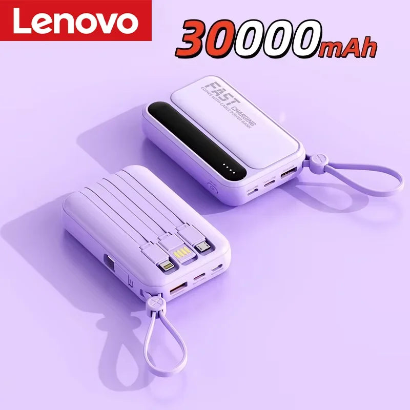 Lenovo 500000mAh Power Bank Built in 4 Lines Large Capacity Super Fast Charging Portable External Battery For iPhone Samsung