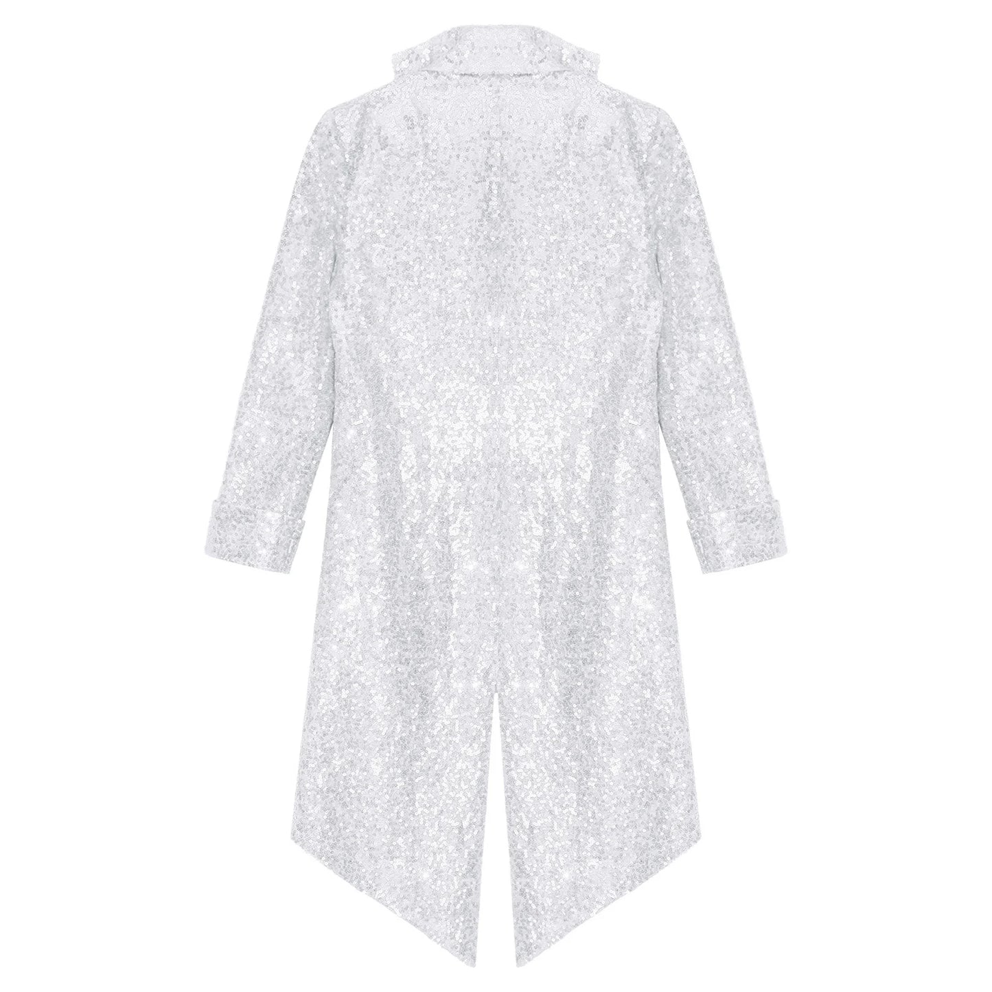 Kids Boys Halloween Medieval Renaissance Costume Sparkly Sequins Victorian Tailcoat Jacket Frock Coat Long Sleeve Gothic Tuxedo