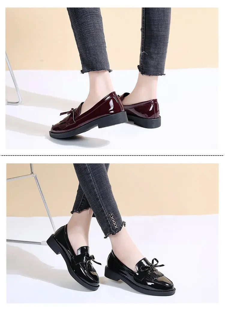 Black Patent Leather Women's Loafers Platform Slip on Shoes for Women 2025 New Spring British Tassel Casual Flats Shoes Woman