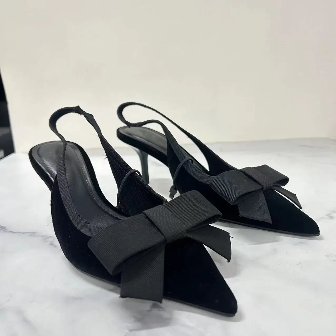 NEW Butterfly-knot Pointed Toe Brand Mules Pumps Women Fashion Elegant Slingbacks Dress Shoes Design Thin Heels Sandals Women