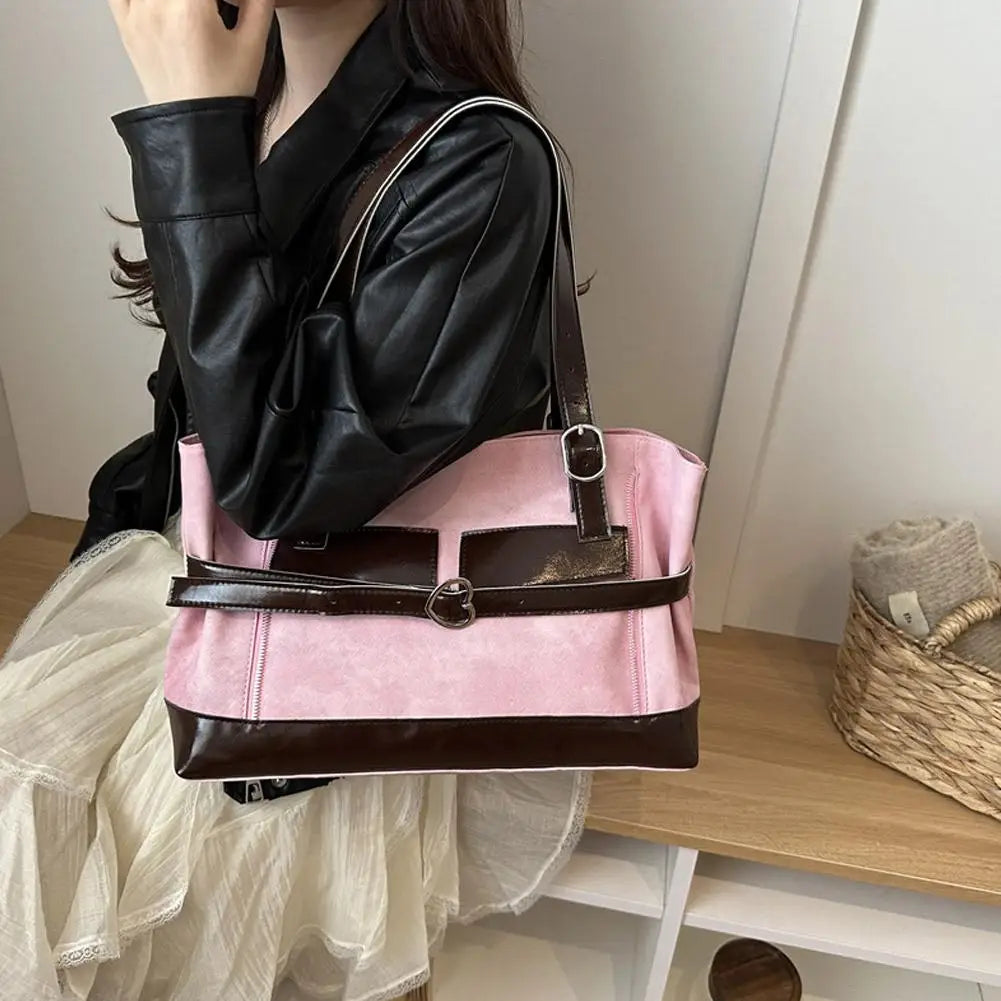 Retro Belt Buckle Underarm Shoulder Bag Women Large Capacity Commuter Tote Bag Vintage Casual Handbag Female Purse
