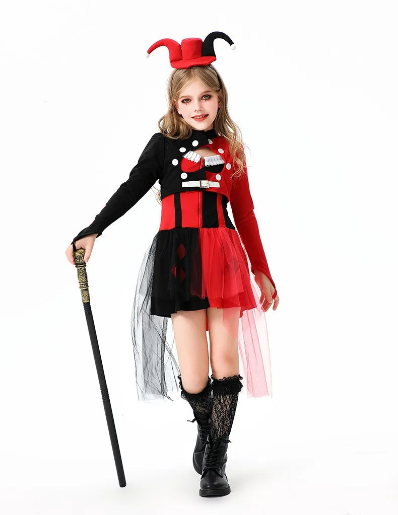 Halloween Cosplay Costumes Horror Clown Dresses Pants Headwear Clothes Sets Carnival Theme Party Role Playing Outfits for Girls