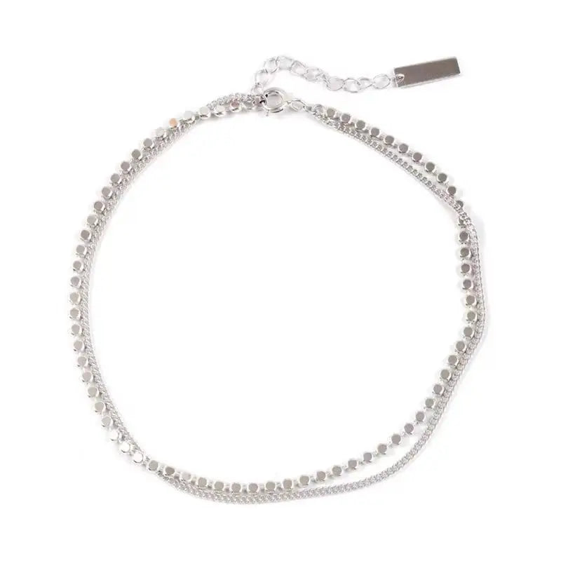 925 Sterling Silver Round Bead Bracelet With Double Layered Round Pieces For Women's Simple And Personalized Jewelry Accessories