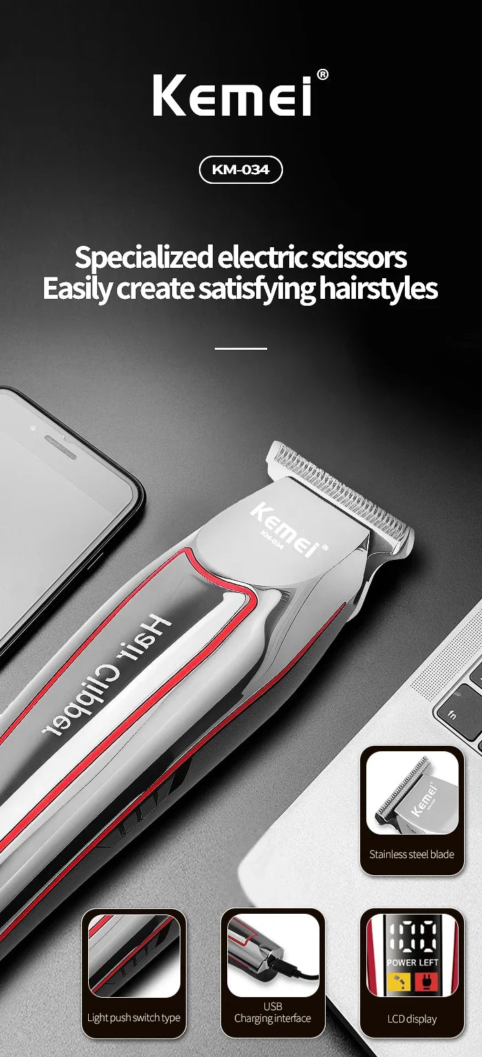 Kemei KM-034 Professional Hair Trimmer Men's Electric Beard Trimmer LCD Display Hair Clipper Haircut Set