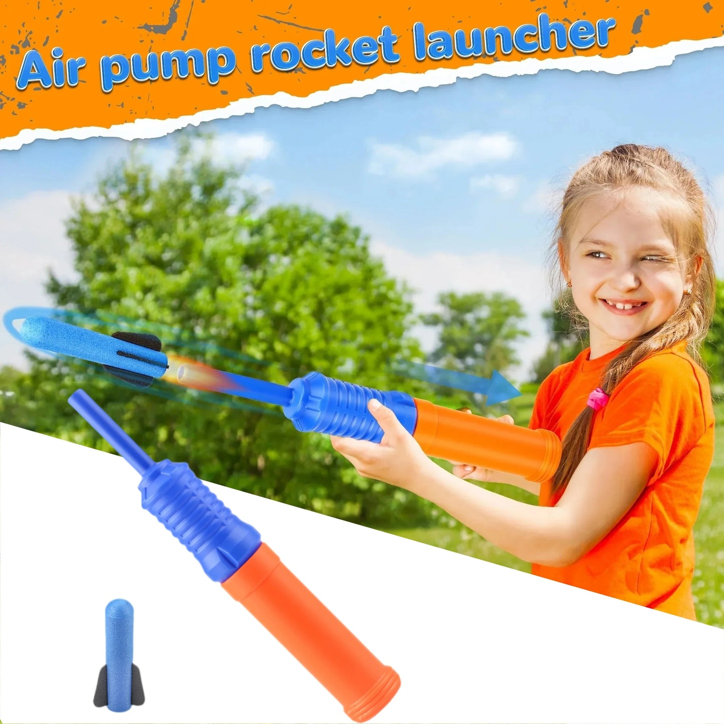 Hand Push Rocket Launcher Toy Set Foam Rockets Outdoor Garden Party Game Birthday Present Summer Funny Playing Toys