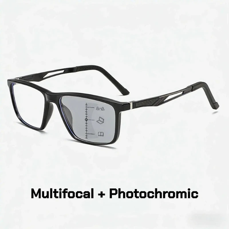 New Multifocal Photochromic Reading Glasses Unisex Ultra-Lightweight TR90 Bifocal Presbyopia Eyewear with Plus Diopter 0 To +4.0