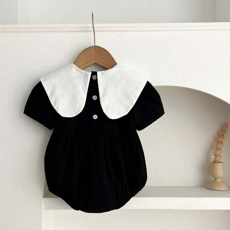 New Baby Girls Clothing Summer Infant Baby Girls Jumpsuit Retro Short Sleeve Cotton Embroidery Bow Newborn Baby Girls Bodysuits