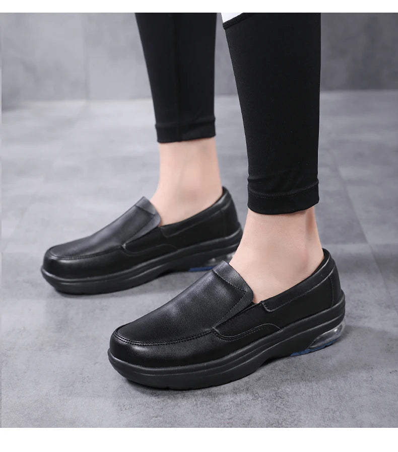 Professional White Leather Hospital Work Shoes Four Seasons Comfortable Breathable Nurse Shoes Women's Thick Base Single Shoes