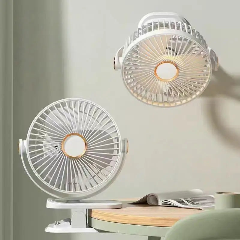1 Set 720° Rotating Hanging Clip Fan Night Light Air Cooler USB Rechargeable Electric Fan Outdoor Camping Small Fans Ventilador