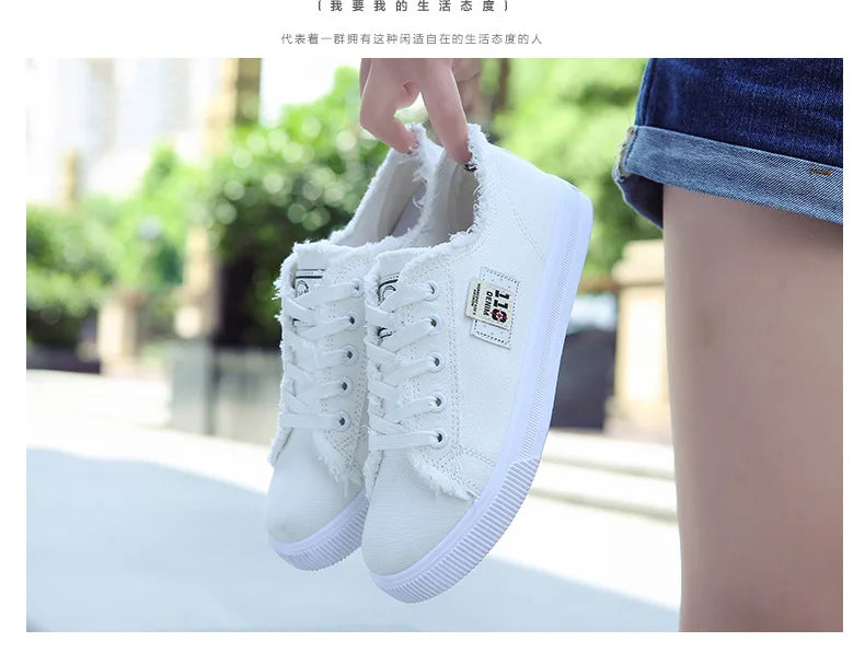 Outdoor Walking Trainers Women Running Shoes Summer Fashion White Canvas  Lace-Up Breathable Jogging Casual Sneakers