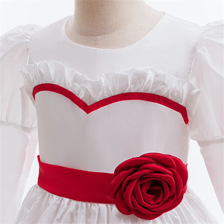 Horror Movie Annabelle Cosplay Costume Girl Long Sleeve Rose Dress For Kid Scary Ghost Role Play Halloween Carnival Party Outfit