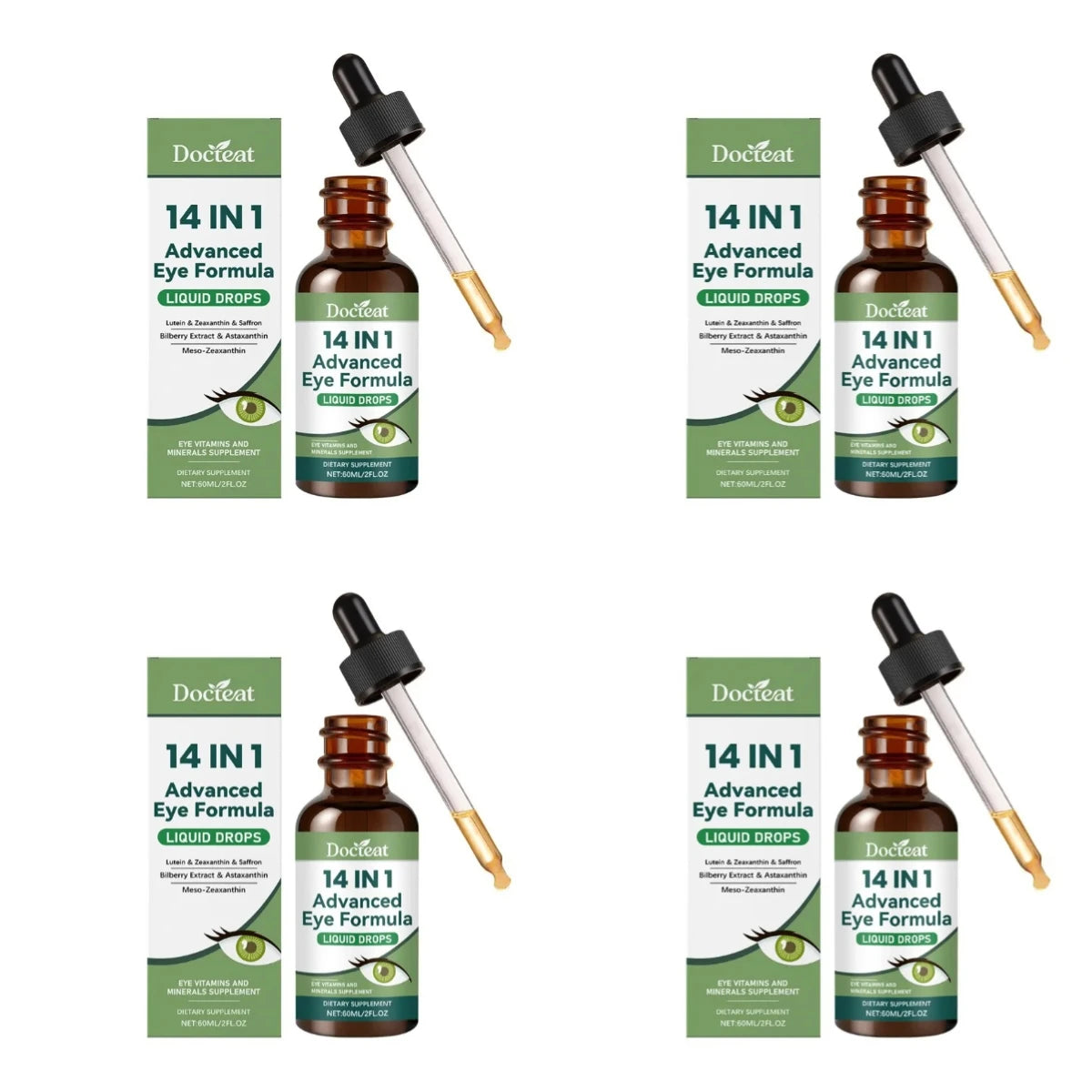 14 in 1 Advanced Visual Support Formula Liquid Drops with Lutein Zeaxanthin Saffron Astaxanthin Visual Support Supplement 60ml