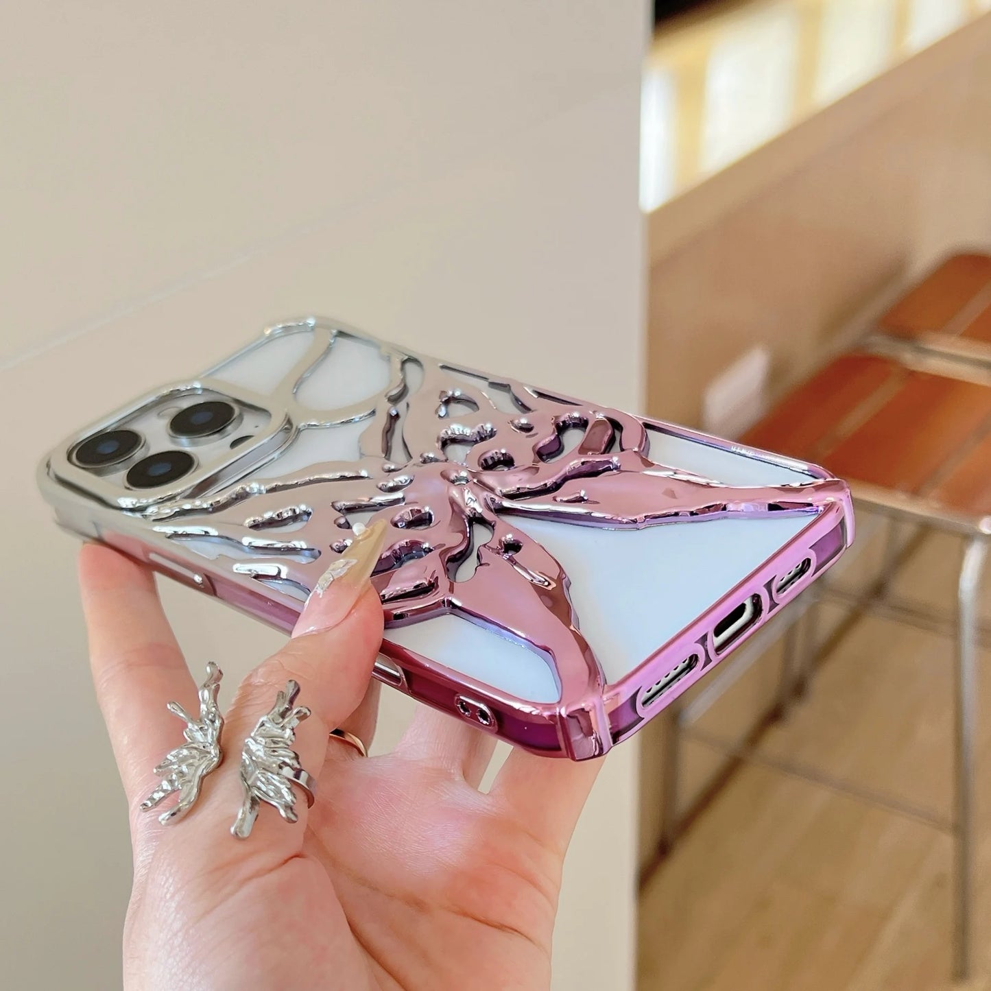 Plating Butterfly Hollow Out Gradient Color Soft Phone Case for iPhone 11 12 13 14 15 16 Pro Max Heat Dissipation Cooling Cover