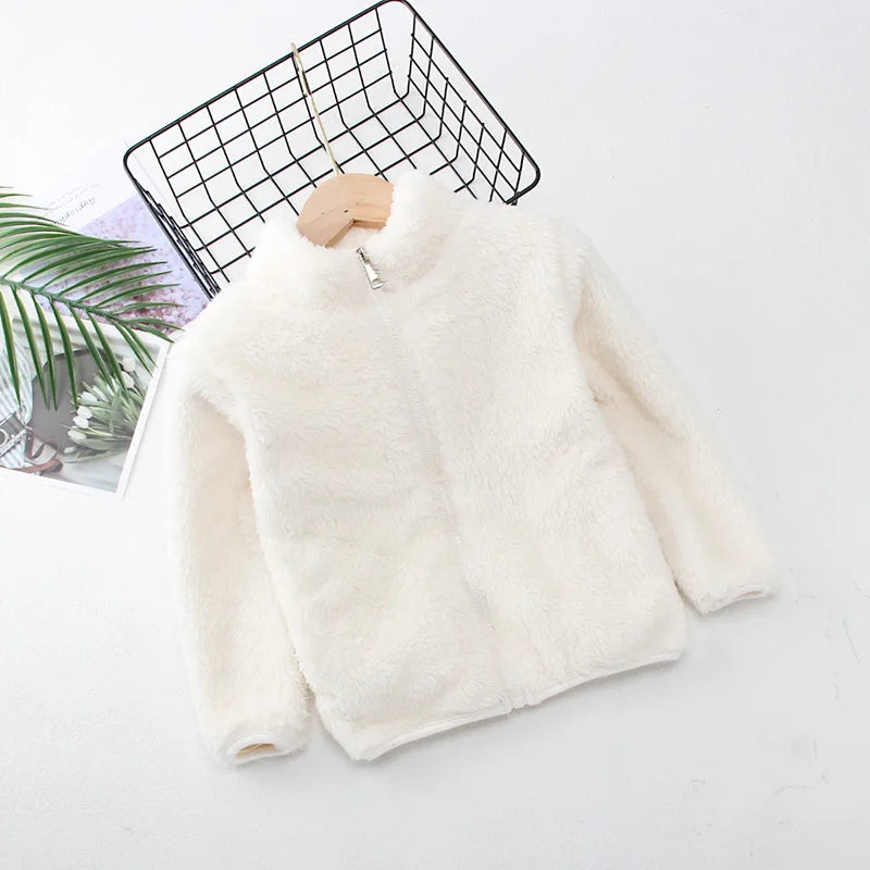 Girls Plus Velvet Coat Children's Furry Jacket Boys Double Sided Padded Outerwear Kids Warm Casual Solid Color Clothing 2-8Y