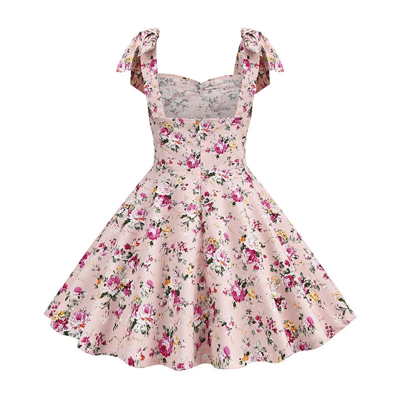 2024 New Fashion Women Summer Dress Retro 50s 60s Robe Femme Rockabilly Pinup Party Vestidos Casual Elegant Floral Office Dress