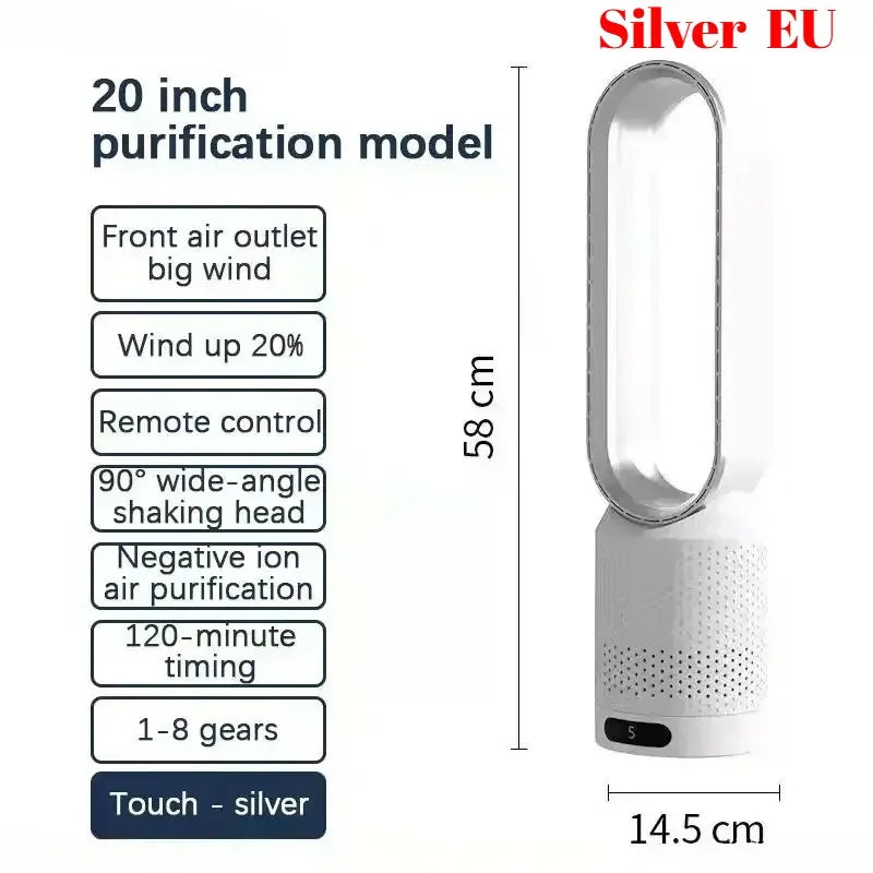 Smart Bladeless Fan 8 Gear Wind Speed Intelligent Timing 90° Shaking Head Remote Control Quiet Desktop Fan for Office Bedroom