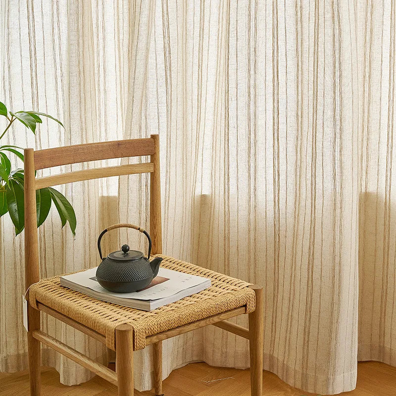 Custom Size Striped Jacquard Linen Sheer Curtains for Living Room Bedroom Japan Style Tulle Curtains Simple Design Blinds