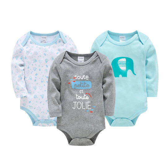 Baby Bodysuit Long Sleeve Cotton 3PCS Set Elephant Rocket Letter Print Infant Romper Onesie Spring Autumn Boy Girl Clothes