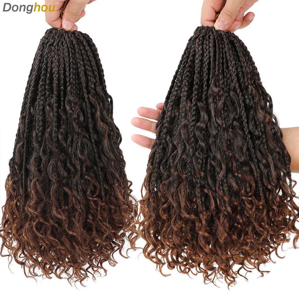 14 18 24 Inch Boho Box Braids Crochet Braids Curly Ends 1B 30 27 #4 Bug 8 Colors Ombre Goddess Bohemian Box Braids Crochet Hair
