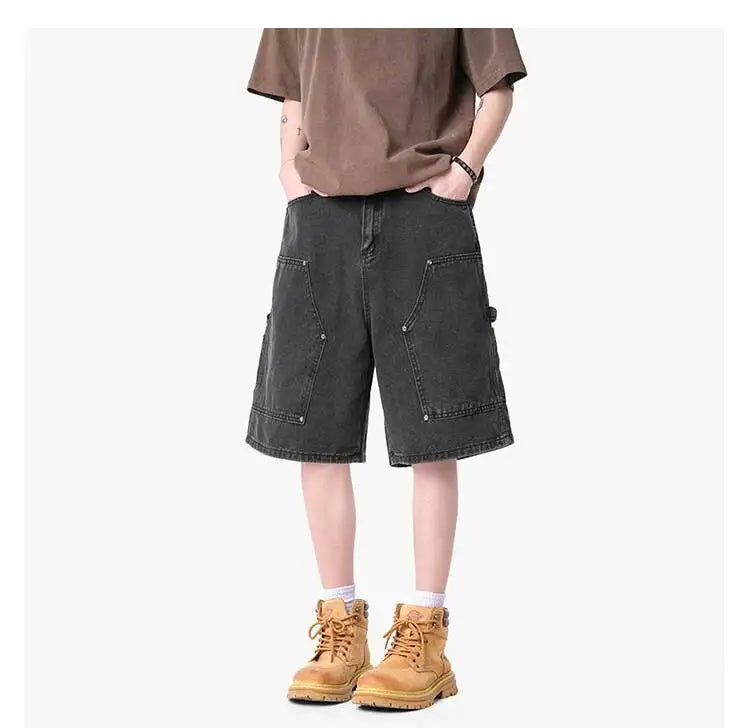 IEFB Workwear Men's Denim Shorts Multi Pocket Wide Leg Baggy Fit Casual Summer Streetwear Casual Cargo Jeans 9X2957