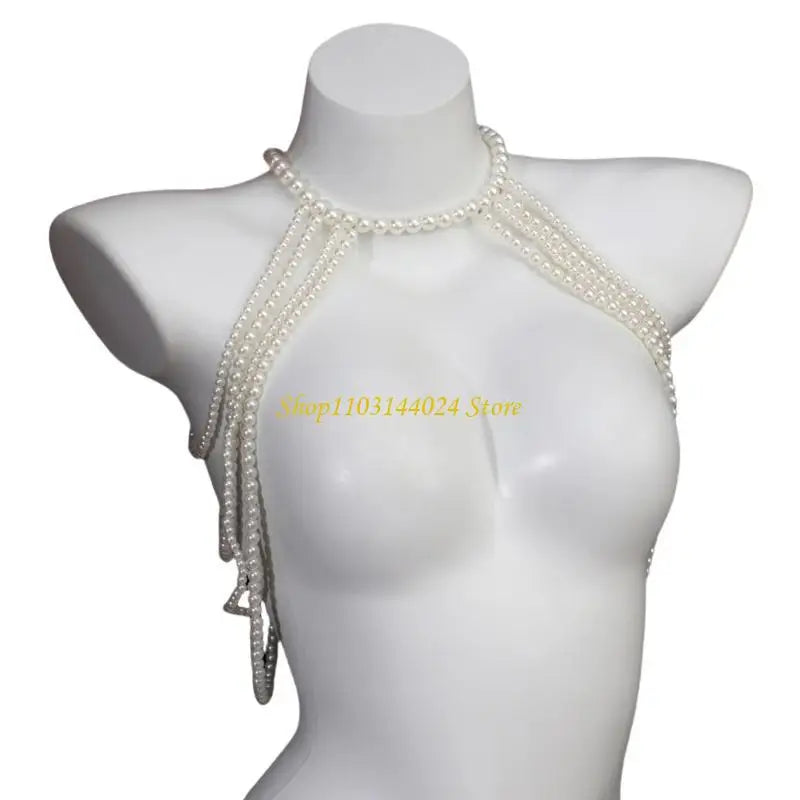 Modern Faux Pearls Body Necklace for Women Adjustable Strap Shoulder Chain Great for Celebrations and Day to Day Fashion