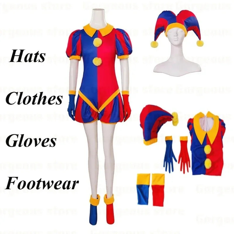 2026      4PCS Pomni Cosplay Costume Hat Disguise Halloween Carnival Party Clothing