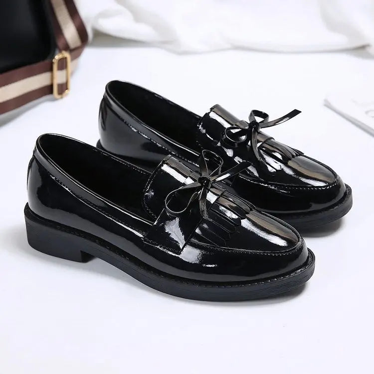 Black Patent Leather Women's Loafers Platform Slip on Shoes for Women 2025 New Spring British Tassel Casual Flats Shoes Woman