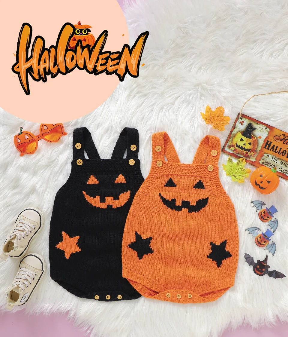 Baby Halloween Clothes Autumn Winter Casual Outwear Newborn Boys Girls Pumpkin Knitted Infant Kids Unisex Onesie Toddler Outfits